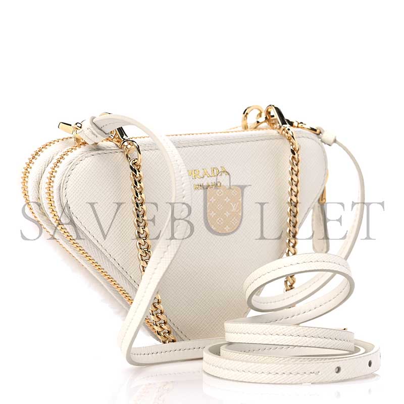 PRADA SAFFIANO SHEARLING TRIANGLE MINI POUCH WHITE 1NR015 (15*10cm) 